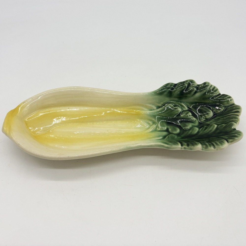 Vtg Cardinal Spoon Rest Unisex 11in Green Vintage Bok Choy Celery USA Kitchen